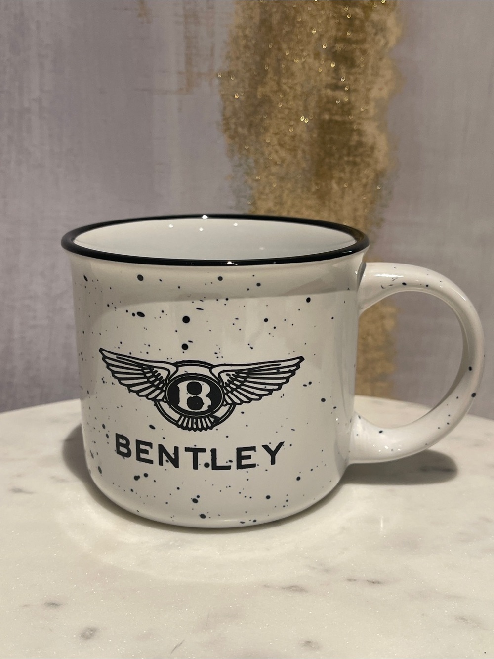 White Speckled Ceramic Logo Mug with Black Trim